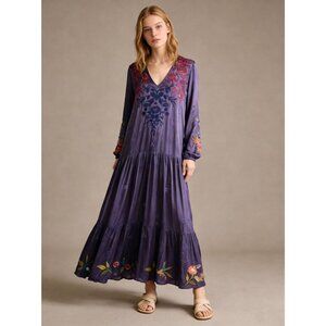 NWOT JOHNNY WAS Tuscan Tiered Floral Embroidered V-neck Maxi Dress Size S
